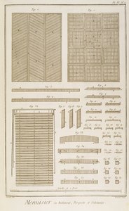 Żaluzje, parkiety i ekrany kratowe, z działu Menuisiers et Batiments Encyklopedii Diderota, 1765 (rycina na papierze) autorstwa French School
