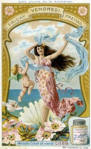 Wenus ilustruje piątek. Chromolitograficzna karta reklamowa Liebiga. autorstwa French School