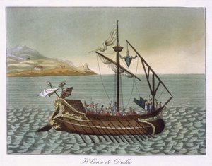 Widok Corvus, Żuraw marynarki wojennej, używany przez G. Duillus, 1796 autorstwa French School