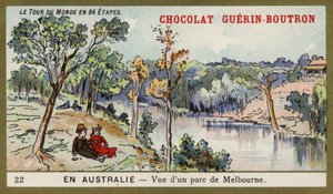 Widok na park w Melbourne, Australia (chromolitho) autorstwa French School