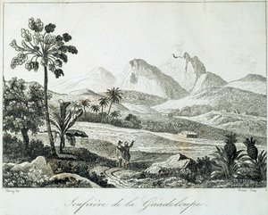 Widok soufriere na Gwadelupie. Rycina z XIX wieku. Chartres, Musee des Beaux Arts autorstwa French School