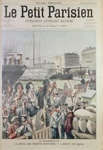 Widok na doki w Marsylii podczas strajku morskiego, z okładki Le Petit Parisien, 21 grudnia 1902 autorstwa French School