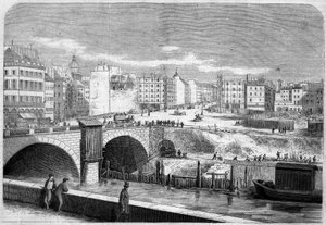 Widok na most Saint Michel (Saint-Michel), zbudowany w 1857 roku i Place Saint Michel (Saint-Michel) w Paryżu autorstwa French School