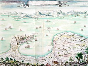 Widok oblężenia Gibraltaru w 1704 r. (wc na papierze) autorstwa French School