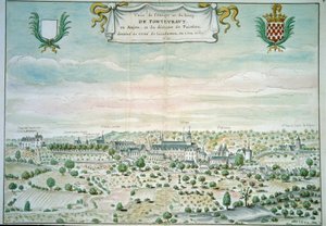 Widok na opactwo Fontevrault (Fontevraud) w Maine i Loary Akwarela ze szkoły francuskiej. 1699 Paryż, B.N. autorstwa French School