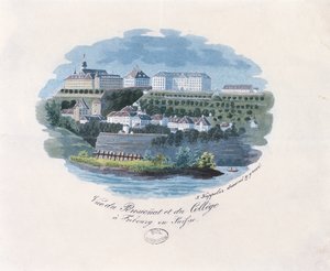 Widok na internat i college we Fryburgu w Szwajcarii autorstwa French School