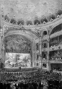 Widok sali teatralnej Bellecour w Lyonie, zbudowanej przez Julesa Chatrona (1831-1884) w 1879 r. Grawer „”Le Monde Illustré” nr 1176 z 11 października autorstwa French School