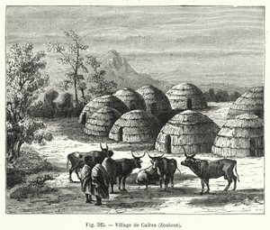 Wioska Cafres, Zulus (rycina) autorstwa French School