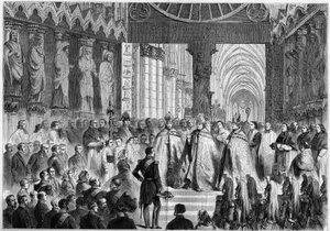 Wizyta Napoleona III (1808-1873) i Impress Eugenii (1826-1920) w Reims autorstwa French School