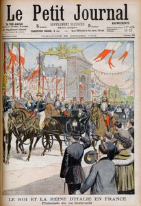 Wizyta króla i królowej Włoch we Francji. Król i królowa Włoch we Francji. Promenada na bulwarach z prezydentem Republiki Francuskiej Emilem Loubetem - Ilustracja do Le petit Journal, 25 października 1903 - Victor Emmanuel III (Victor-Emma autorstwa French School