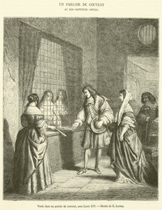 Wizyta w salonie klasztornym pod Ludwikiem XIV (grafika) autorstwa French School
