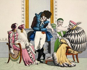 Wizyty w futrach, tablica 38 z „Le Bon Genre”, początek XIX w. (kolorowa rycina) autorstwa French School