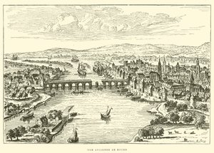 Stary widok Rouen (grawerowanie) autorstwa French School