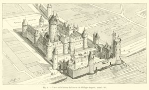 Widok z lotu ptaka na Luwr autorstwa Philippe-Auguste, przed 1362 autorstwa French School