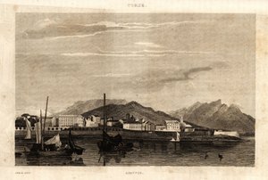 Widok Ajaccio na Korsyce, rycina z 1836 roku. autorstwa French School