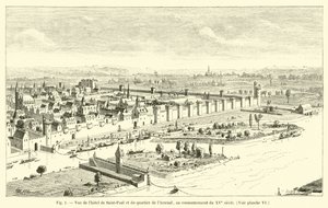 Widok na Hôtel de Saint-Paul i dzielnicę Arsenał, początek XV wieku, zob. ilustracja VI autorstwa French School