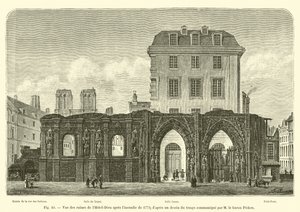 Widok ruin Hôtel-Dieu po pożarze w 1772 r.; z rysunku czasu przekazanego przez M le baron Pichon autorstwa French School