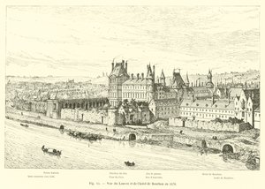 Widok na Luwr i Hotel de Bourbon w 1576 r. autorstwa French School