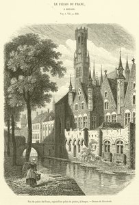 Widok na Palais du Franc, obecnie gmach sądu, w Brugii (grafika) autorstwa French School