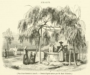 Widok na fontannę w Amalfi (grawerunek) autorstwa French School