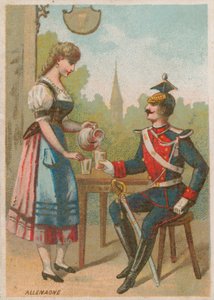 Kelnerka nalewa drinka żołnierzowi, Niemcy autorstwa French School