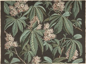 Projekt tapety z gałązką kasztanowca (detal) ca. 1810, prod. Josef Dufour (1752-1827), Paryż, autorstwa French School