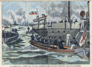 Wojna w Wenezueli: zdobycie wenezuelskich statków przez eskadrę anglo-niemiecką (anglo-niemiecką), w „Le Petit Parisien” autorstwa French School