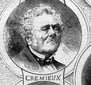 Wojna 1870 r. - Rząd Obrony Narodowej: portret Adolphe Cremieux (1796-1880), członka rządu tymczasowego z 1870 r. Grawer „”Le Monde Illustré” n°706 z 22 października autorstwa French School