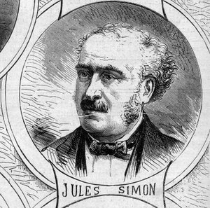 Wojna 1870 r. - Rząd Obrony Narodowej: portret Julesa Simona (Francois Jules Suisse, dit) (1814-1896), członka rządu tymczasowego z 1870 r. Grawer „” Le Monde Illustré” nr 706 z 22 października autorstwa French School