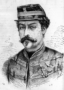 Wojna 1870: portret Leona Franchettiego (1834-1870), żołnierza francuskiego, dowódcy harcerzy nad Sekwaną. Grawer w „”Le Monde Illustré”” nr 714 z dnia 17 grudnia 1870 r. autorstwa French School