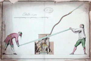 Pompa wodna do gaszenia pożarów, połowa XVIII w. (akwarela na papierze) autorstwa French School