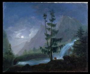 Wodospad w pobliżu Pont dEspagne przy Moonlight, c.1833