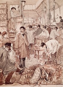 Aukcja dziczyzny w Les Halles, ilustracja, Paryż, Francja autorstwa French School