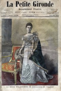 Wilhelmina Orańska (1880-1962), królowa Holandii od 1890 do 1948, córka Wilhelma III, abdykowała na rzecz córki Juliany. Okładka „La petite Gironde” z maja 1898 (rycina) autorstwa French School