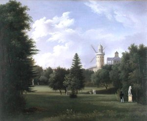 Wiatrak w Folie-Beaujon w Paryżu, ok. 1830 (olej na płótnie) autorstwa French School