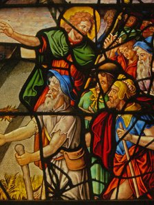 Okno Charnier-10 przedstawiające Mannę z Nieba; Chrystus i Hostia autorstwa French School