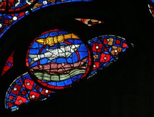 Okno w115 przedstawiające stworzenie ryby autorstwa French School