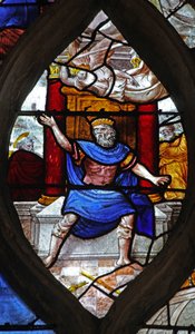 okno w13 przedstawiające scenę św. Piotra; Herod nękany przez anioła autorstwa French School