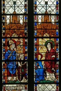okno w17 przedstawiające św. Mikołaja i darczyńcę Oudin de Troyes; Św. Anny i Marii Panny autorstwa French School