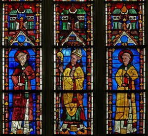 Okno w21 przedstawiające św. Sylwestra z darczyńcą Jean de Bernieres; Św. Protaj autorstwa French School