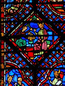 Okno w2 Moses obserwuje, jak Besalel robi Menora Ex XXXVII 17-24 autorstwa French School