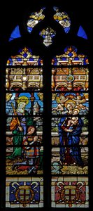 Okno w3 przedstawiające św. Barbarę i darczyńcę Jeana de Montmorency autorstwa French School