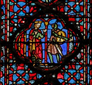 Okno w4 Joshua spotyka Gibeonitów Josh IX 6-8 autorstwa French School