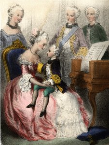 Wolfgang Amadeus Mozart (1756-1791) w ramionach austriackiej Imperatorki Marie-Teresy (marie Therese) – w „Wielkich dzieciach – opowieściach historycznych” Madame Eugenie Foa autorstwa French School