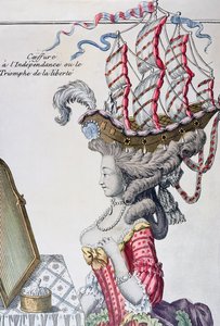 Kobieta w sukience dziennej z fryzurą a la Belle Poule, okres amerykańskiej niepodległości, 1779-80 autorstwa French School