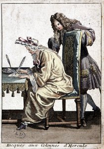 Kobieta w koszuli i szlafmycy pisząca list z mężczyzną, b.d. w. 1715. autorstwa French School