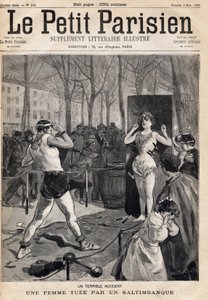 Kobieta zabita przez przypadek podczas pokazu saltibanku na ulicy Place des Quinconces w Bordeaux. Jedna z gazet „Le petit Parisien”” z dnia 5.03.1893 (rycina) autorstwa French School