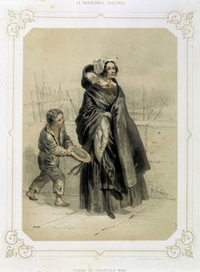 Kobieta z Granville i młody żebrak -w litografii „Ilustrowana Normandia” autorstwa French School