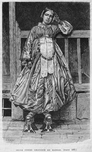 Kobieta nosząca kabbab, z dzisiejszej Syrii. Podróżuje po Fenicji, Libanie i Judei. 1875-1880 Louis Charles Emile Lortet, 1884 (bw grawerowanie) autorstwa French School