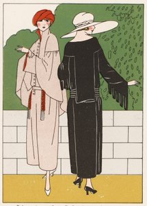 Moda na płaszcze damskie z lat dwudziestych (kolorowa litografia) autorstwa French School